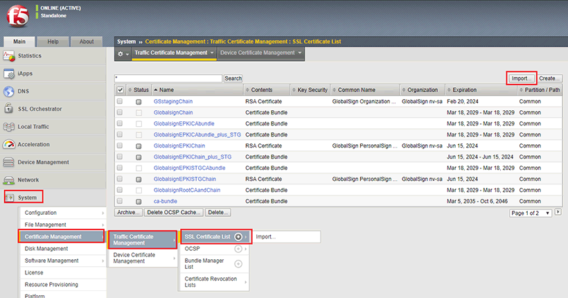 SSL Certificate List